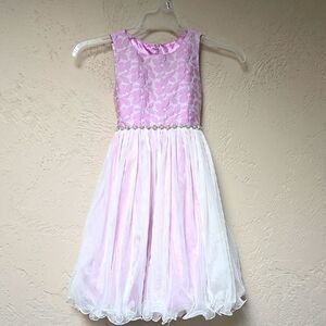 AMERICAN PRINCESS PINK AND WHITE FLORAL TULLE FANCY SLEEVELESS DRESS, SIZE 6